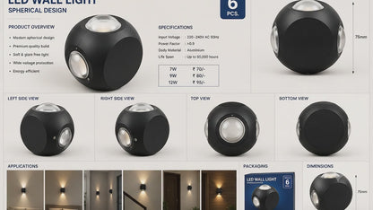 VK LED 4 Way Outdoor Wall Light | 4W | Pack of 6 | Warm White 3000K, Blue, Green & Red