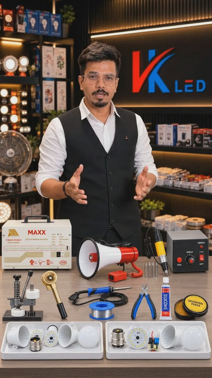 VK LED Mega Kit | 400 Pcs 9W DOB Raw Material + 100 Pcs 9W Gama SKD | Inverter + Megaphone + Tools + Gift