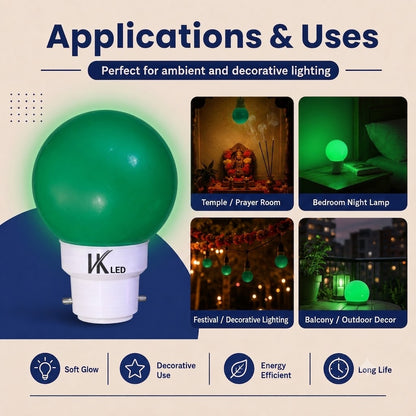 VK LED 0.5W Night Bulb | B22 Decorative LED Bulb | 6 Colours | Pack of 36
